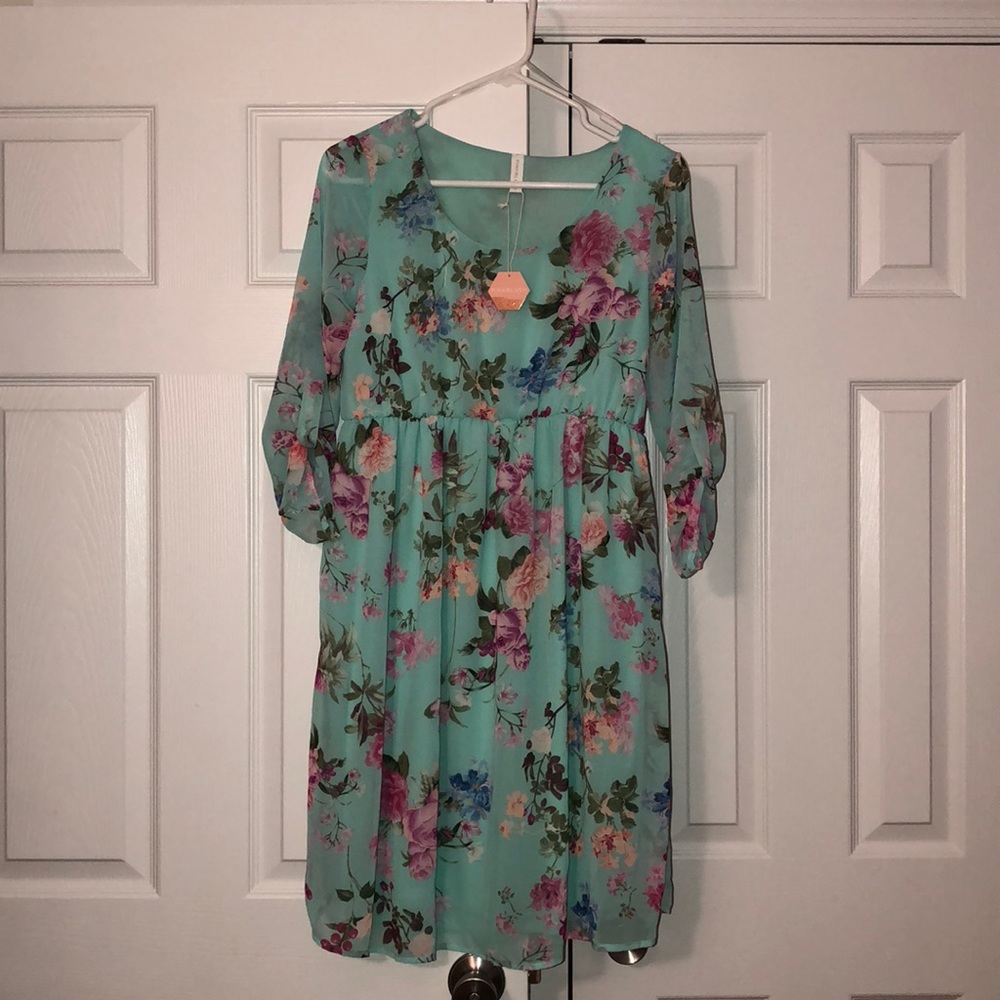 Mint Floral Chiffon Maternity Dress